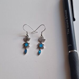 Sterling Silver Blue Opal Star & Menorah Drop Earrings